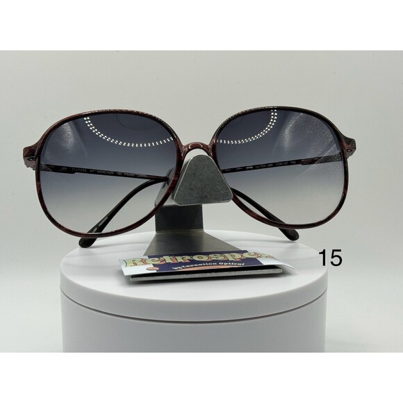 Vintage Oversize Sunglasses NOS Preppy Style Grey Fade Lens Wood Grain Frame 80s - Picture 1 of 9